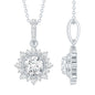 Round Moissanite Halo Necklace with Beaded Detailing