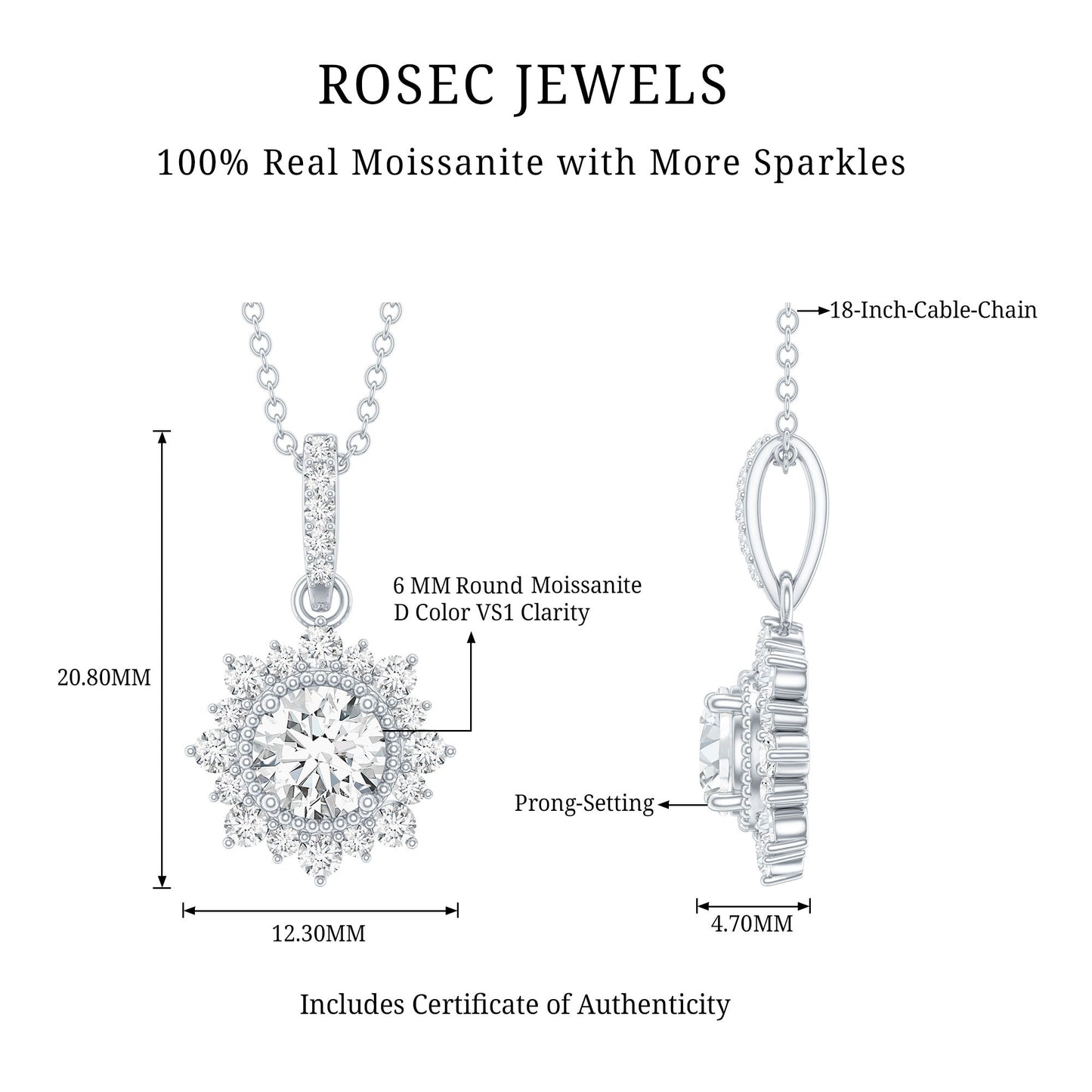 1 Carat Moissanite Vintage Inspired Necklace for Wedding