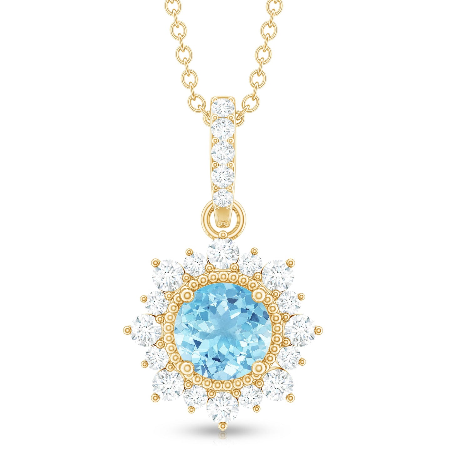 Natural 0.8 Carat Aquamarine Pendant Necklace with Diamond Halo