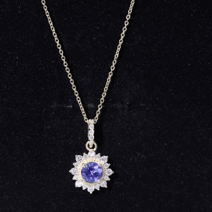 Round Tanzanite Bridal Necklace with Diamond Accent Bail