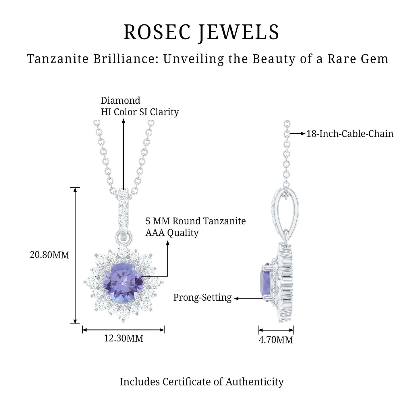 Round Tanzanite Bridal Necklace with Diamond Accent Bail
