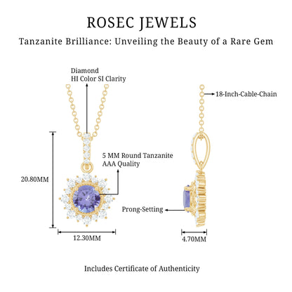 Round Tanzanite Bridal Necklace with Diamond Accent Bail