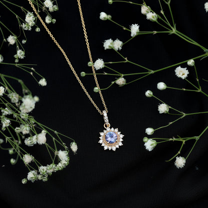 Round Tanzanite Bridal Necklace with Diamond Accent Bail