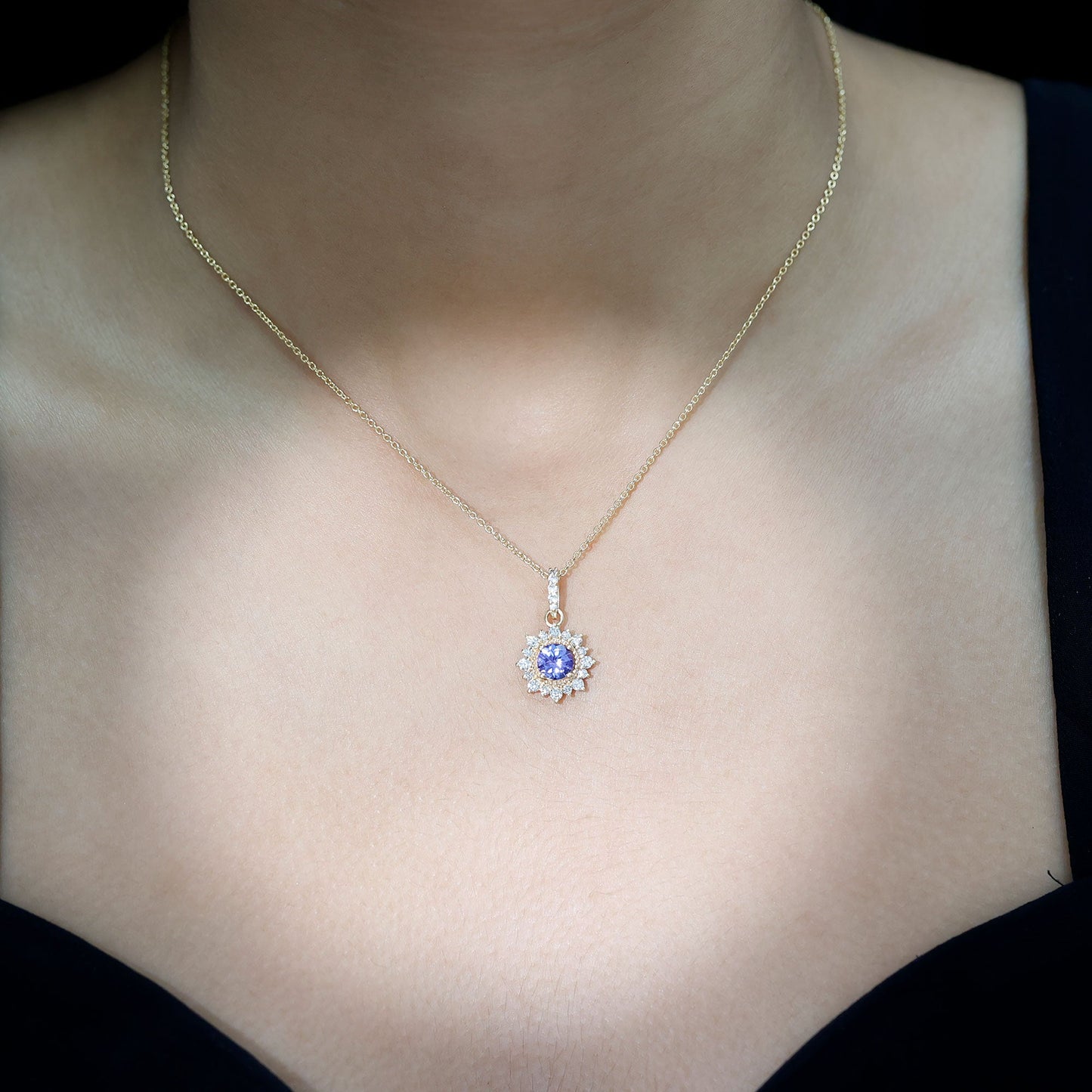 Round Tanzanite Bridal Necklace with Diamond Accent Bail