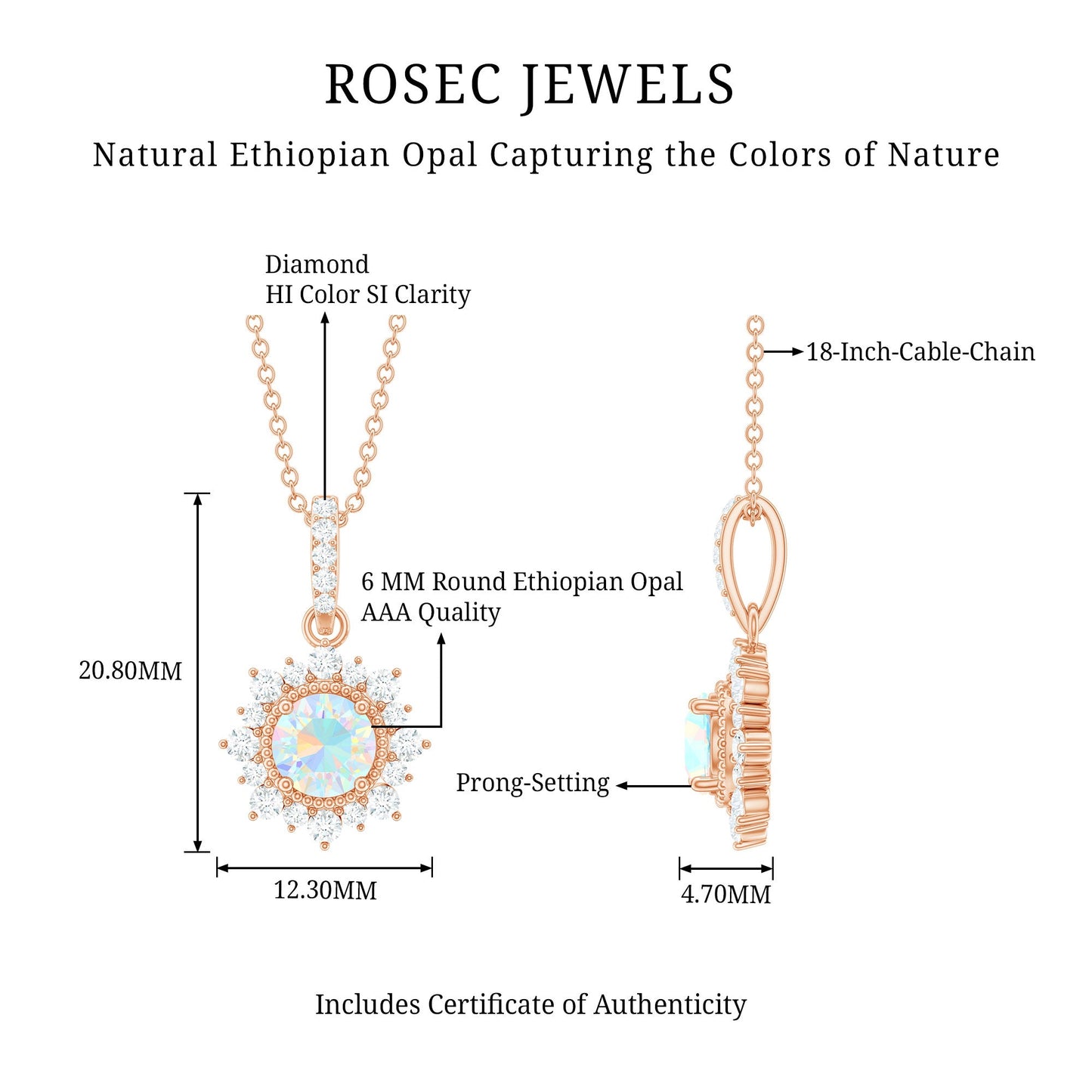 Natural 0.8 Ethiopian Opal Flower Necklace with Diamond Halo