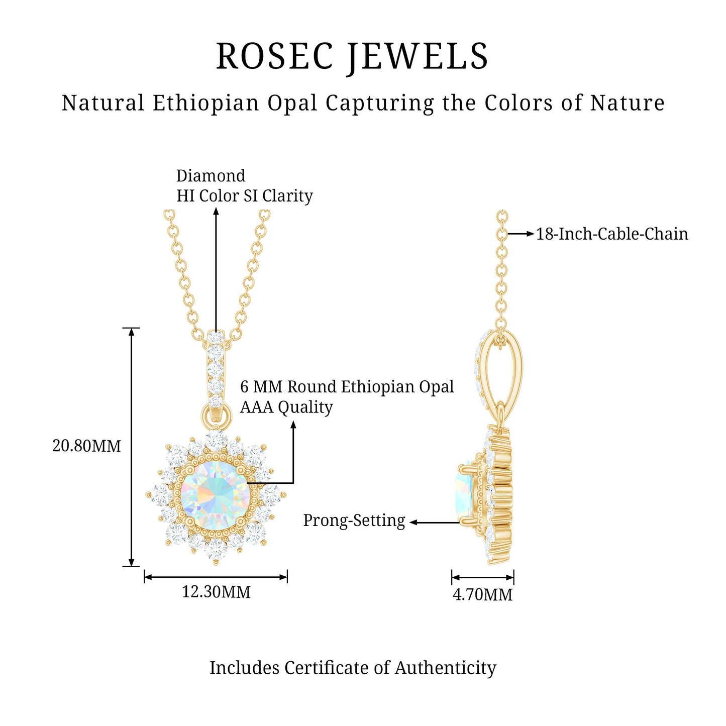 Natural 0.8 Ethiopian Opal Flower Necklace with Diamond Halo