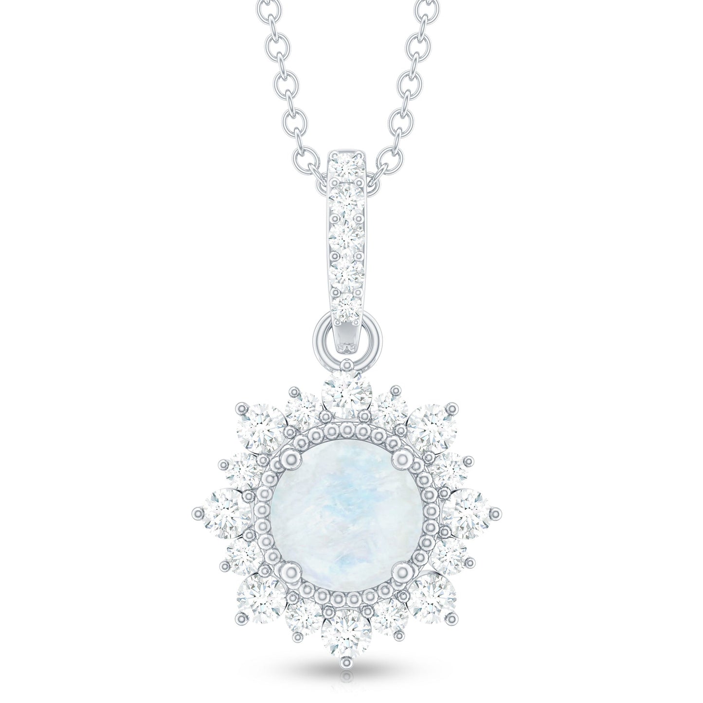 0.3 Carat Round Moonstone Halo Pendant with Diamond Bail