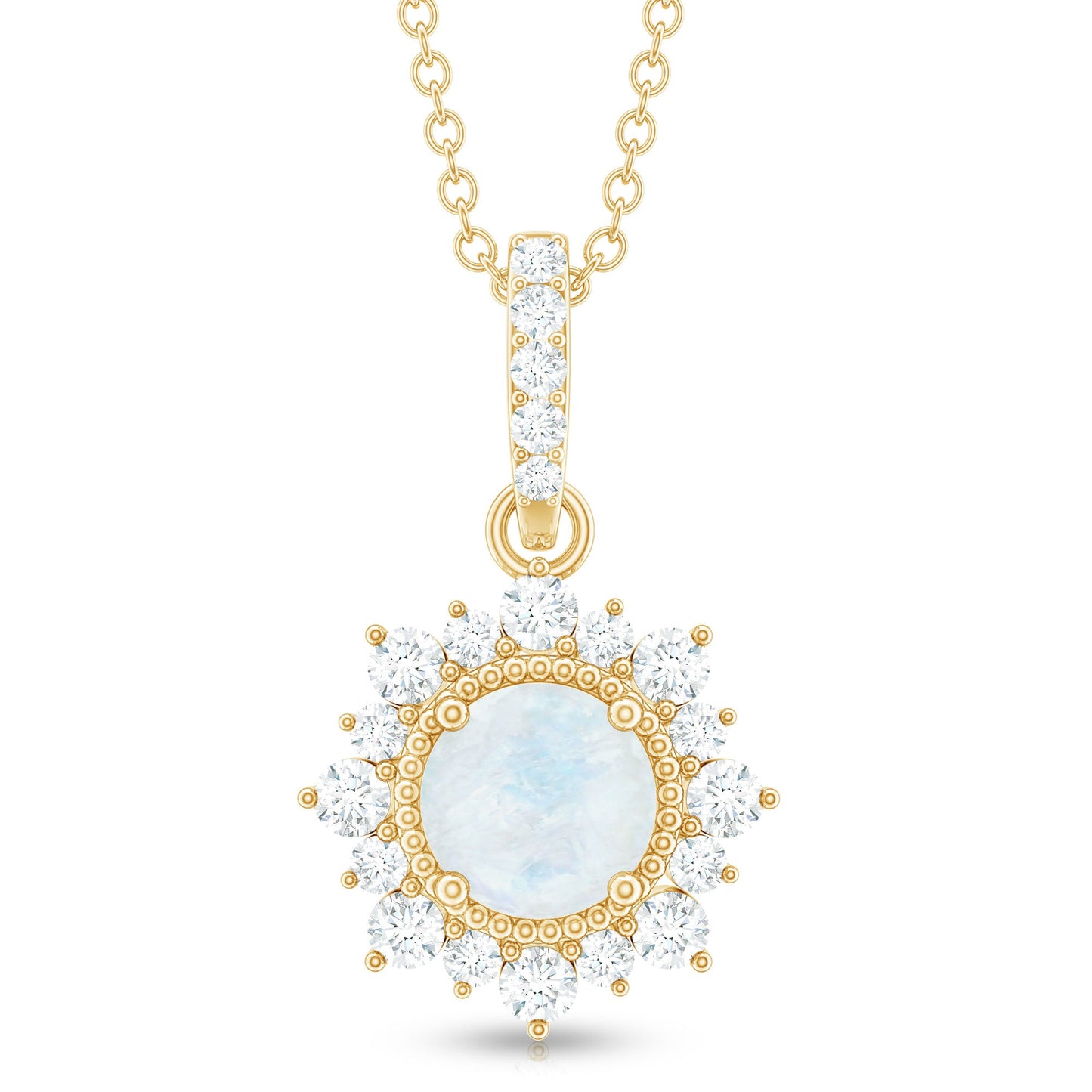 0.3 Carat Round Moonstone Halo Pendant with Diamond Bail
