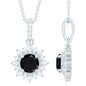 Natural 2 Carat Black Onyx Pendant Necklace with Diamond Halo
