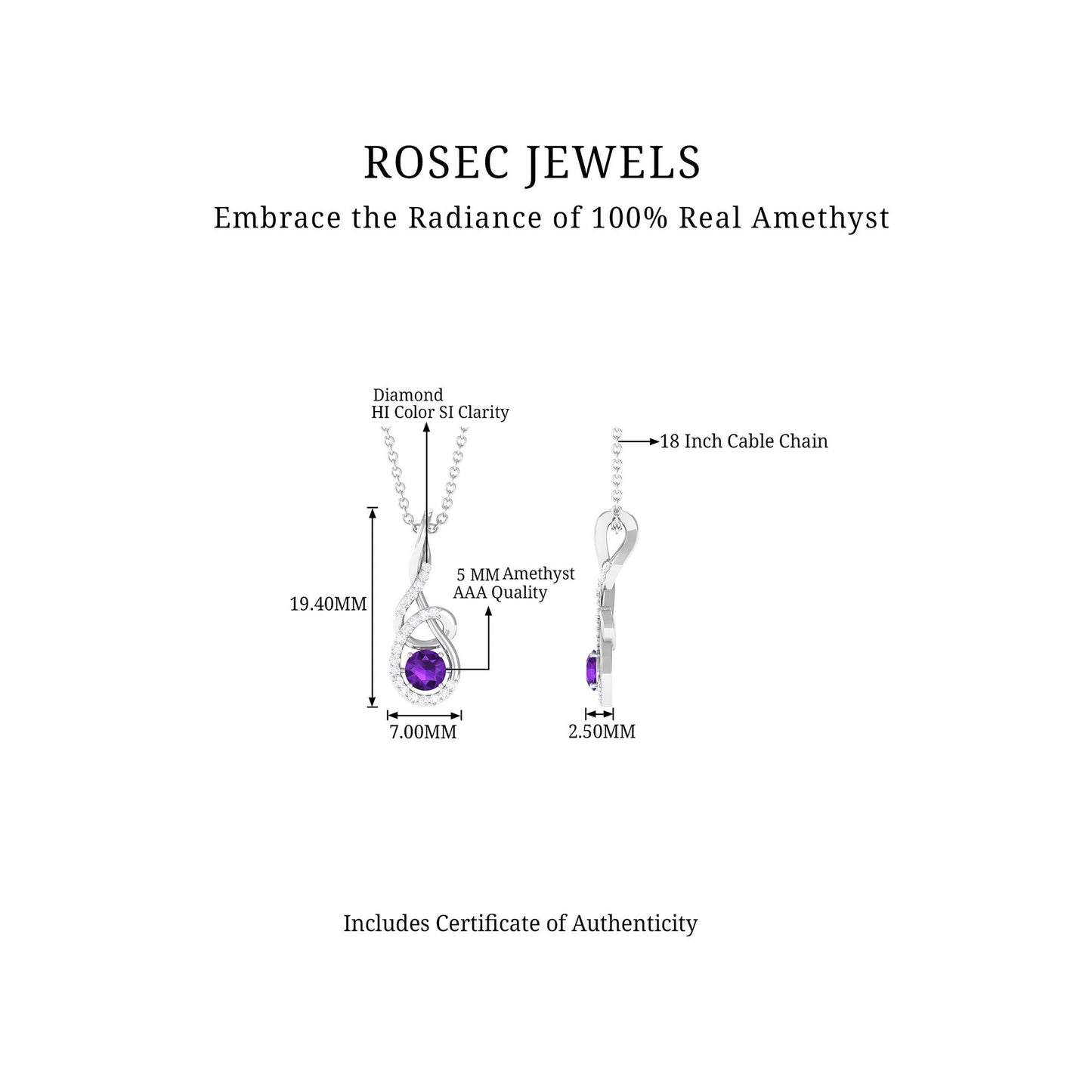 Designer Amethyst and Diamond Teardrop Pendant Necklace
