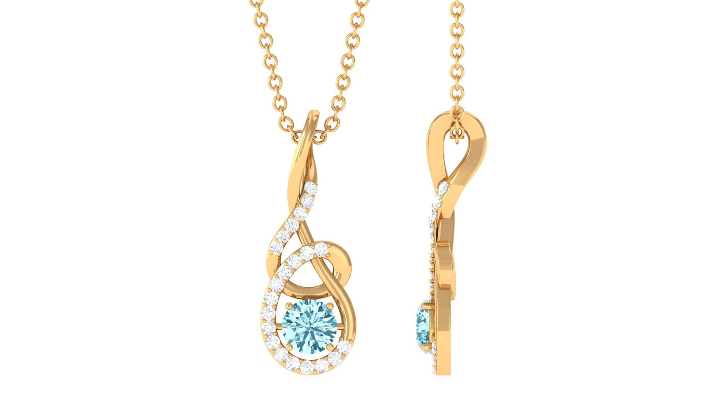 Natural 0.8 Carat Aquamarine Twisted Pendant Necklace with Diamond