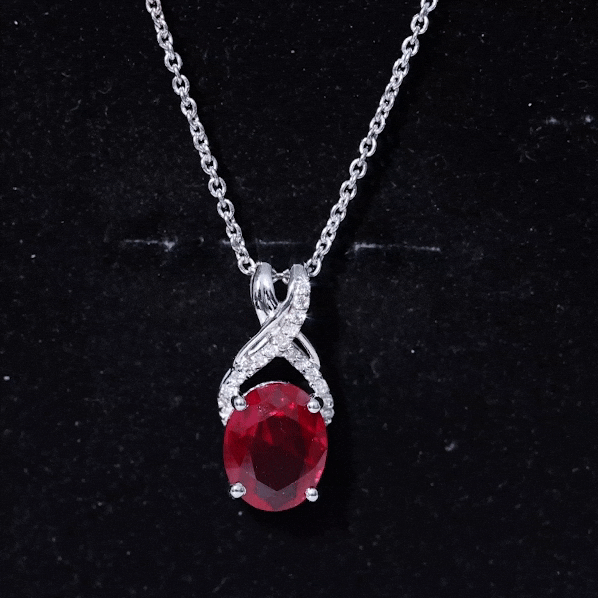 4 Carat Oval Lab Created Ruby Pendant with Diamond Bail