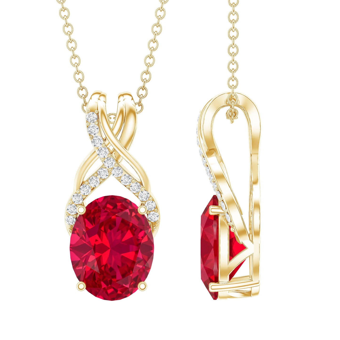 4 Carat Oval Lab Created Ruby Pendant with Diamond Bail