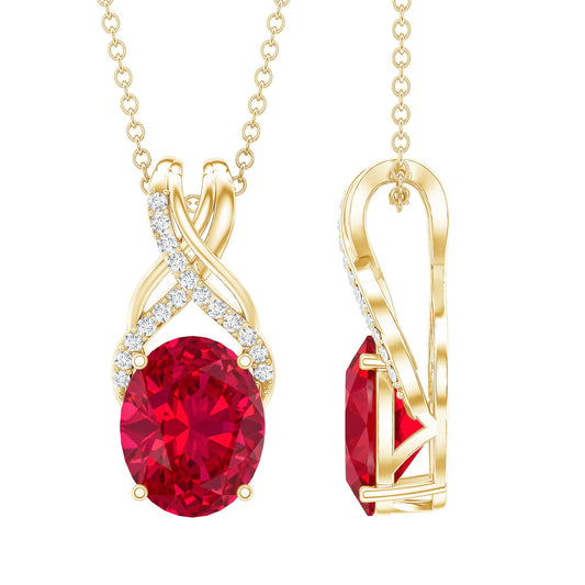 4 Carat Oval Lab Created Ruby Pendant with Diamond Bail