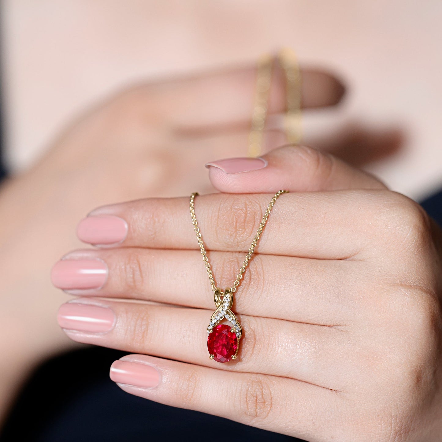 4 Carat Oval Lab Created Ruby Pendant with Diamond Bail