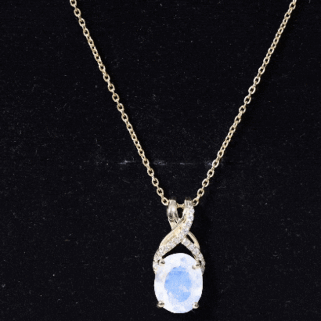 Real 0.6 Carat Oval Shape Moonstone Necklace with Diamond Twisted Bail
