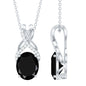 Natural 2.5 Carat Oval Black Onyx Pendant Necklace with Diamond