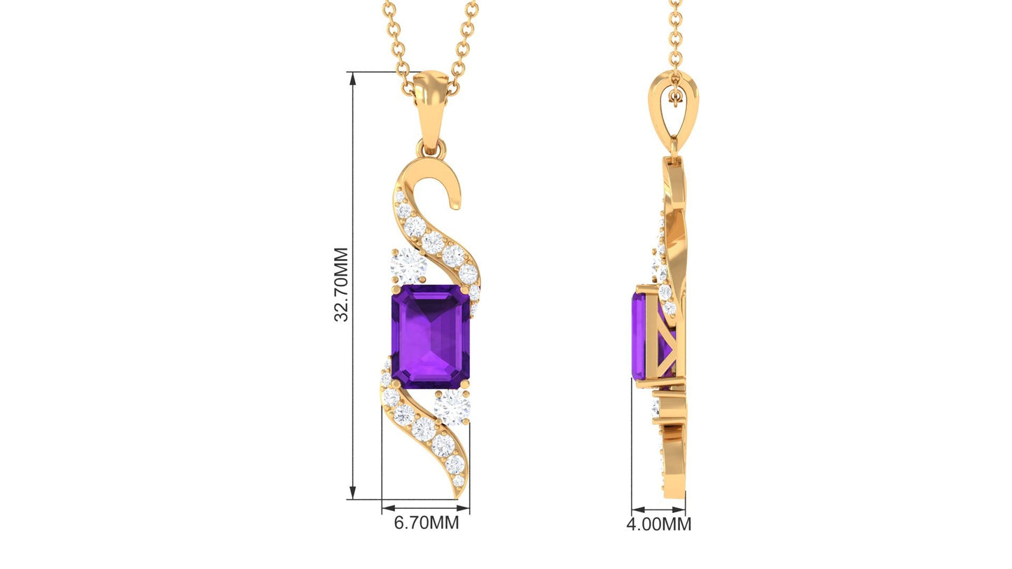 Natural 1.4 Carat Emerald Cut Amethyst Designer Necklace with Chain