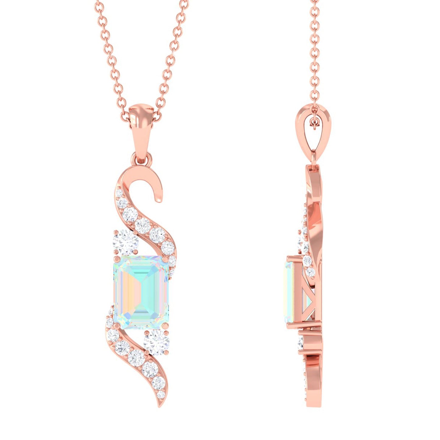 Contemporary 2 Carat Emerald Cut Ethiopian Opal Pendant Necklace with Diamond