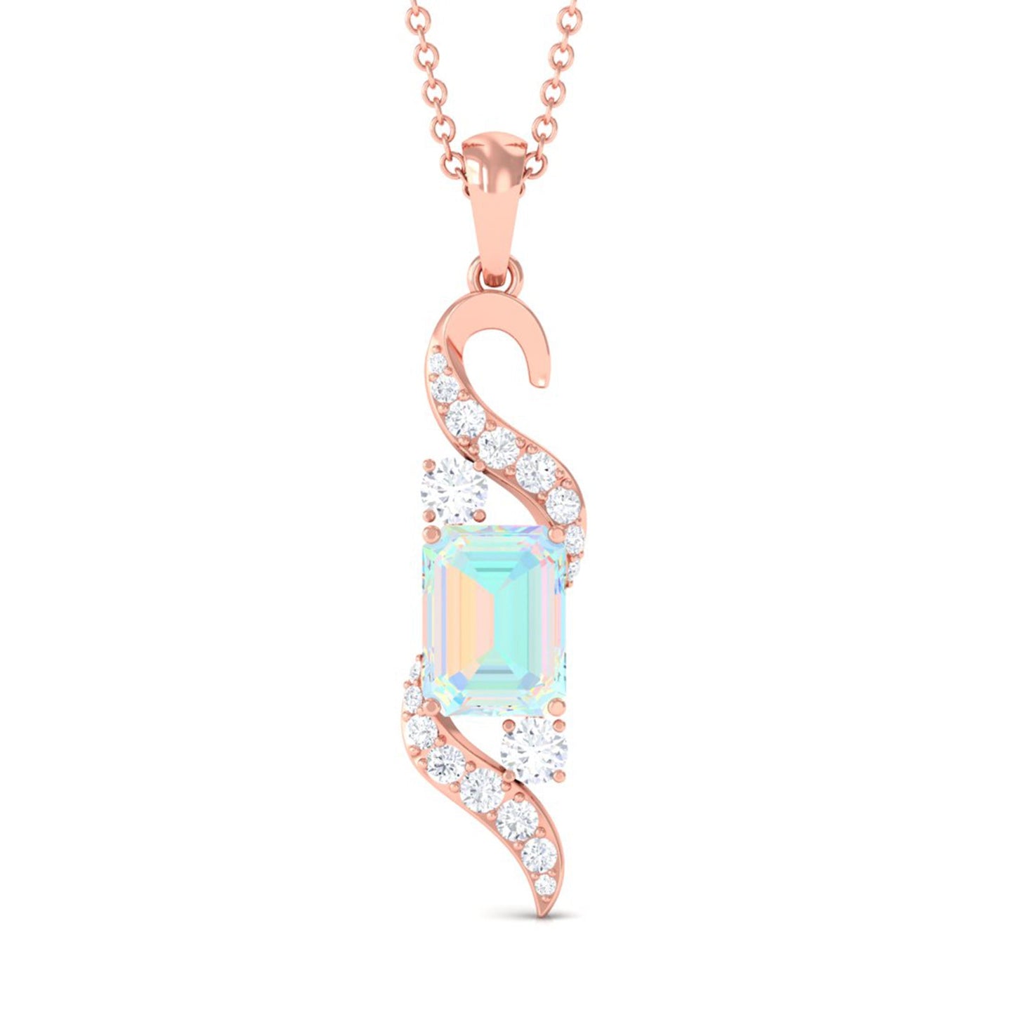 Contemporary 2 Carat Emerald Cut Ethiopian Opal Pendant Necklace with Diamond
