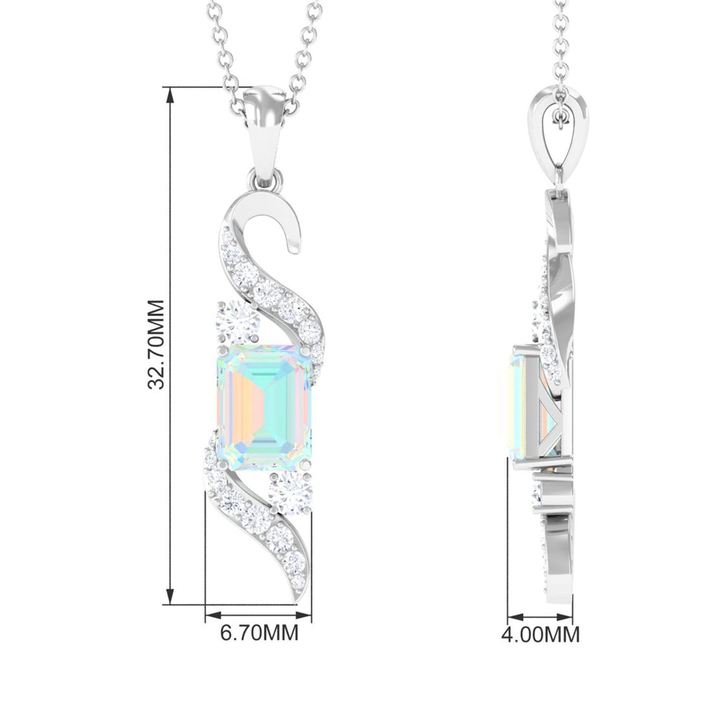 Contemporary 2 Carat Emerald Cut Ethiopian Opal Pendant Necklace with Diamond