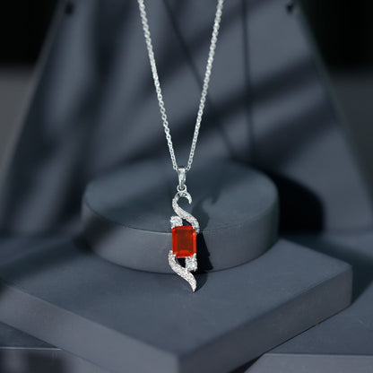 1 Carat Emerald Cut Fire Opal Designer Pendant with Diamond