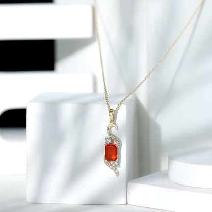 1 Carat Emerald Cut Fire Opal Designer Pendant with Diamond