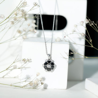 Heart Lab Created Black Diamond Flower Pendant Necklace