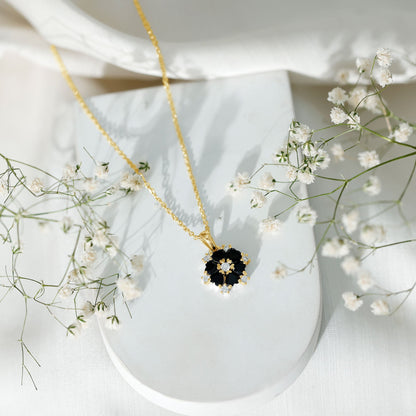 Heart Lab Created Black Diamond Flower Pendant Necklace