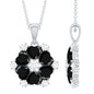 Natural Heart Shape Black Spinel Flower Pendant Necklace with Diamond