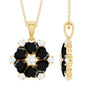 Natural Heart Shape Black Spinel Flower Pendant Necklace with Diamond