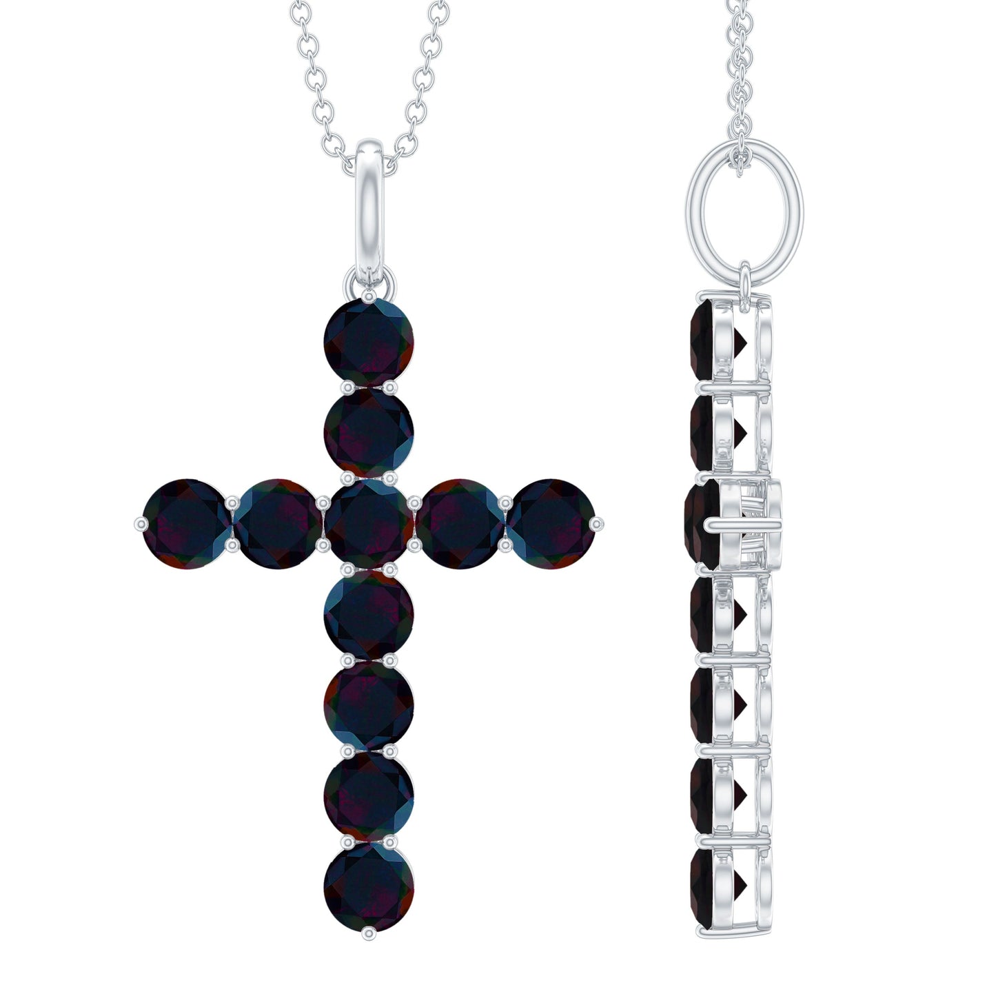 Natural Black Opal Cross Pendant Necklace in Silver