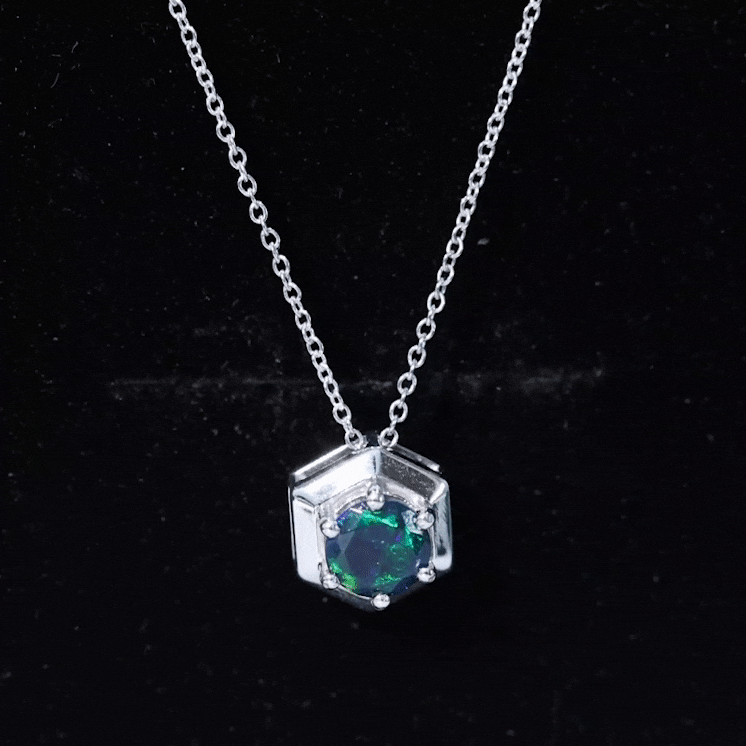 Natural Black Opal Hexagon Pendant Necklace With Chain