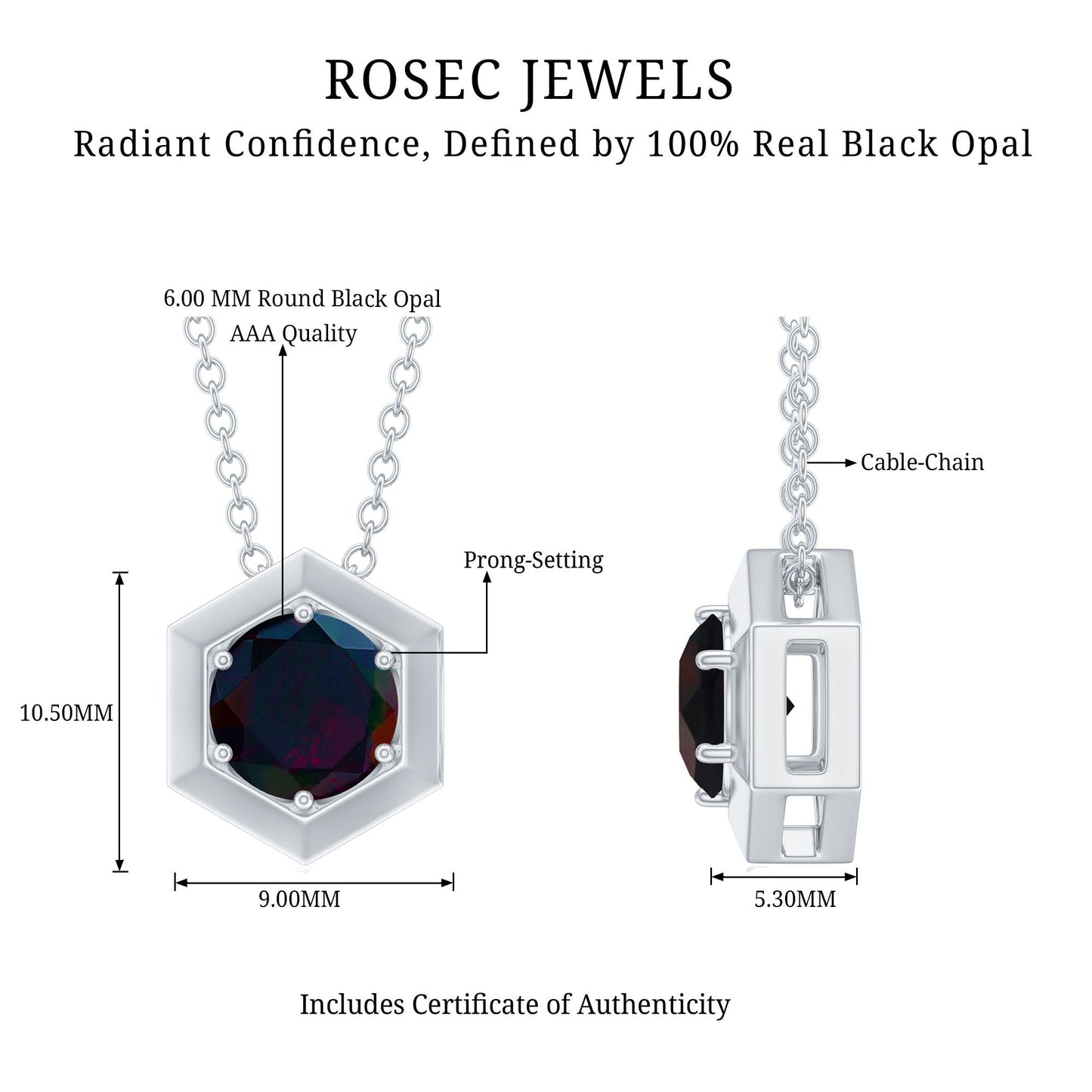Natural Black Opal Hexagon Pendant Necklace With Chain
