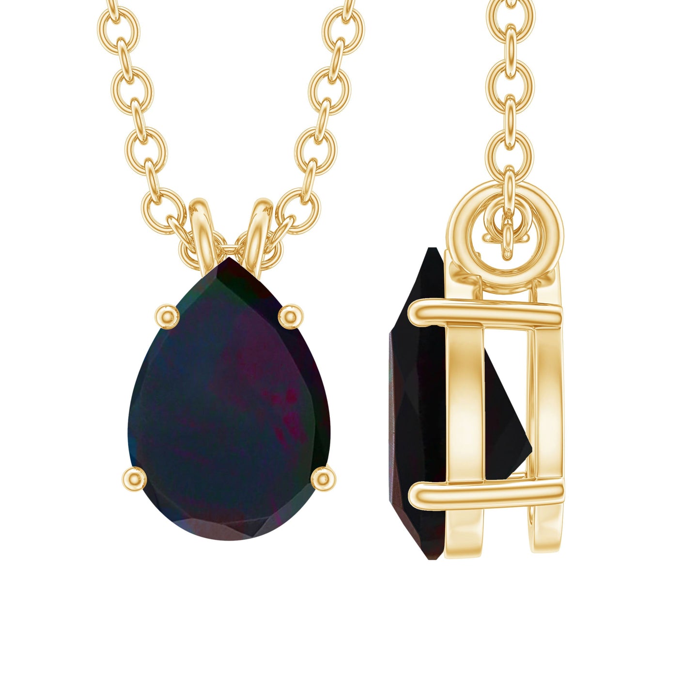 Natural Solitaire Black Opal Teardrop Necklace With Chain