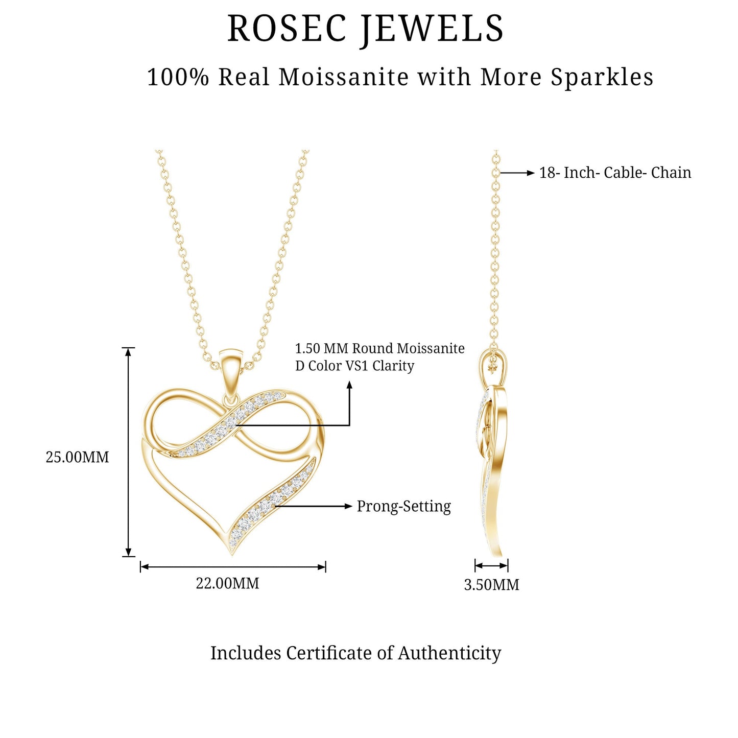 Certified Moissanite Infinity Heart Pendant Necklace