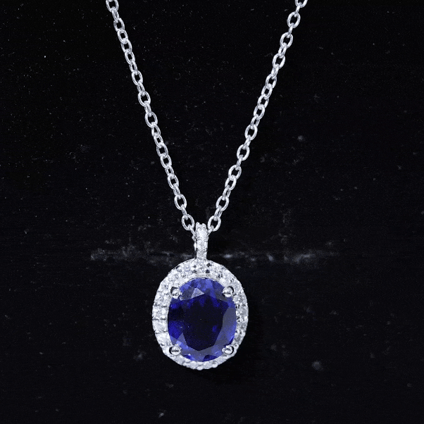 Certified 4 Carat Oval Lab Grown Blue Sapphire Bridal Necklace with Silver Chain