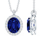 Certified 4 Carat Oval Lab Grown Blue Sapphire Bridal Necklace with Silver Chain