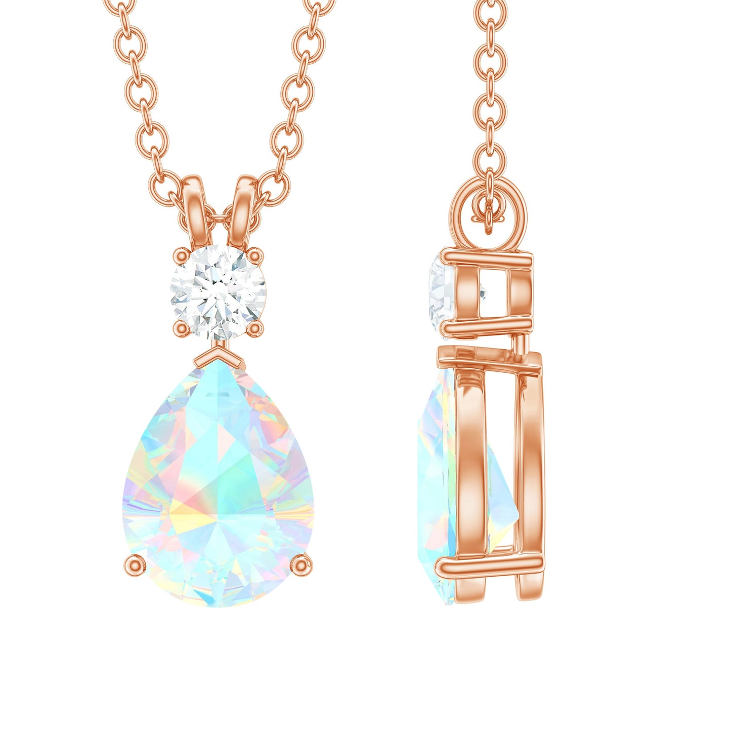 Real Ethiopian Opal Teardrop Necklace with Moissanite