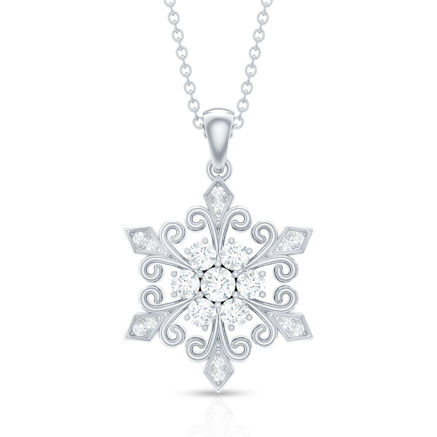 Vintage Inspired Moissanite Snowflake Pendant Necklace