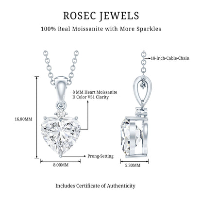 Certified 2 Carat Moissanite Solitaire Heart Necklace