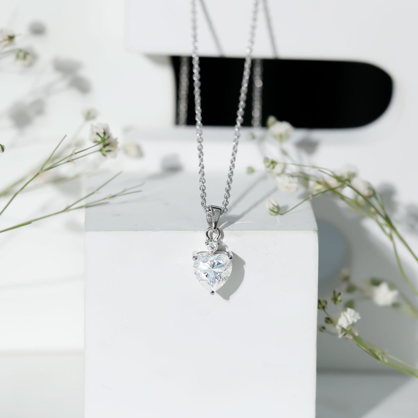 Certified 2 Carat Moissanite Solitaire Heart Necklace