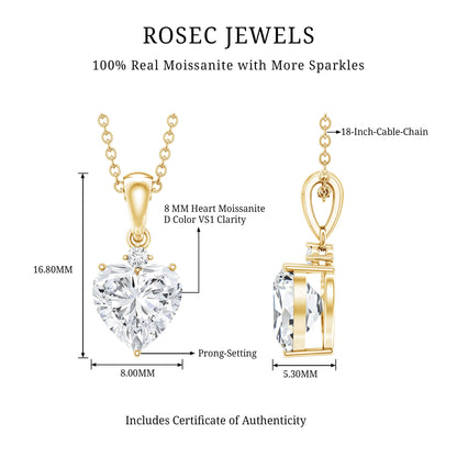 Certified 2 Carat Moissanite Solitaire Heart Necklace