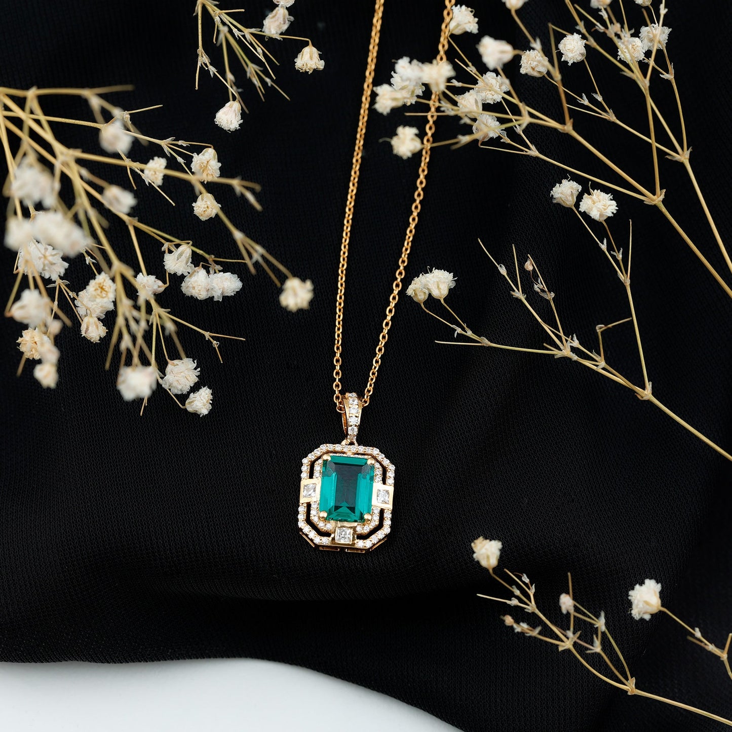 Octagon Cut Lab Created Emerald Vintage Necklace With Chain