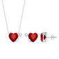 Lab Grown Ruby Heart Necklace And Earrings Set With Diamond