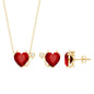 Lab Grown Ruby Heart Necklace And Earrings Set With Diamond