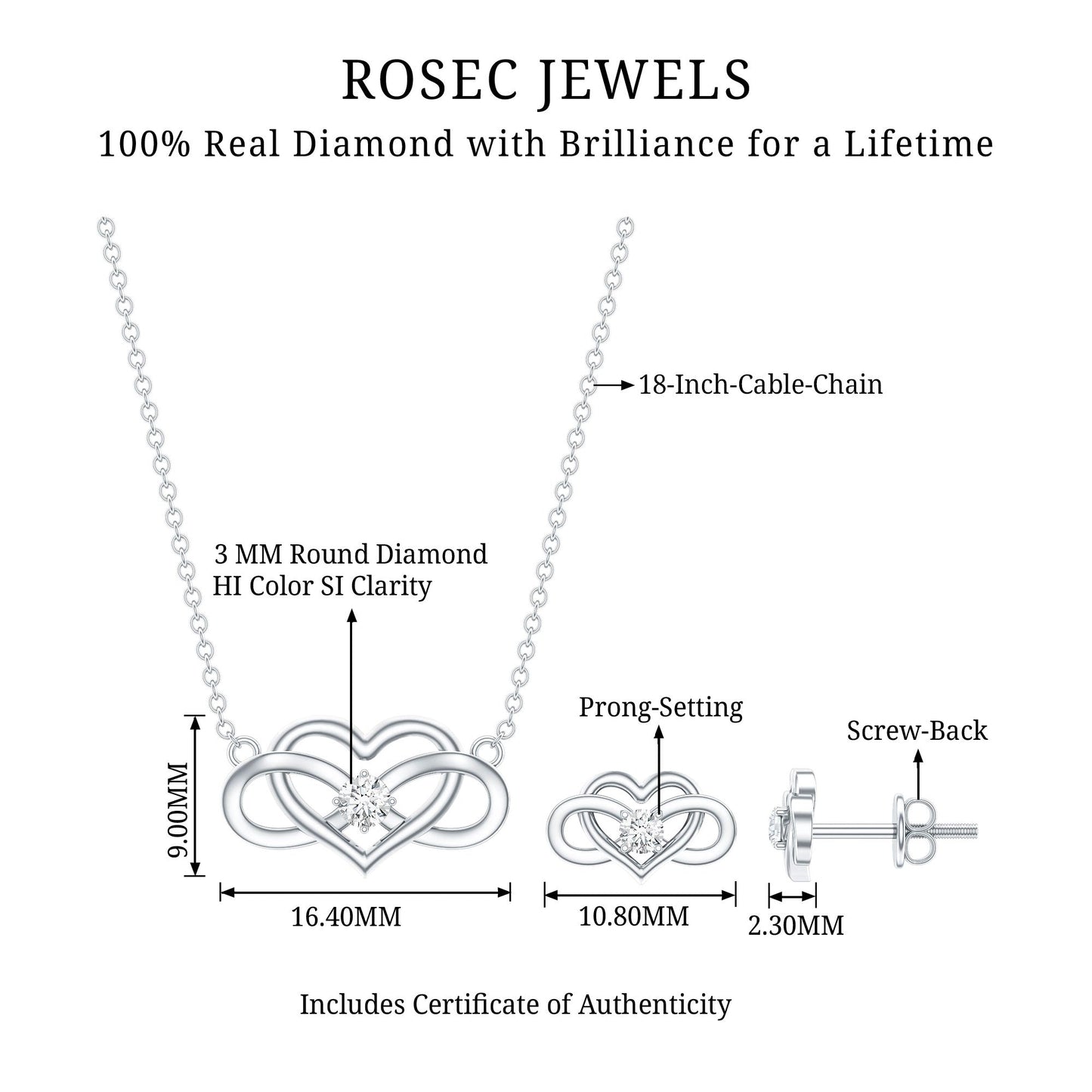 Round Cut Diamond Infinity Heart Jewelry Set