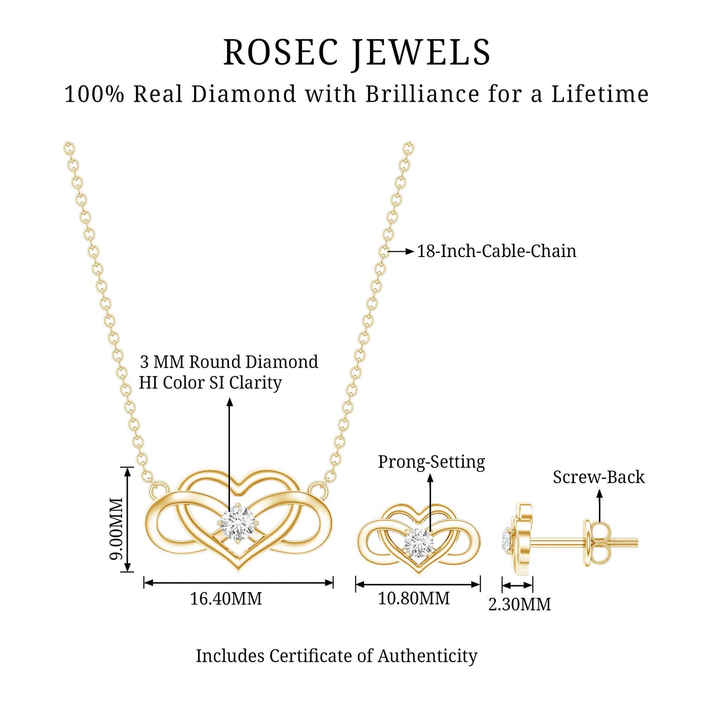 Round Cut Diamond Infinity Heart Jewelry Set