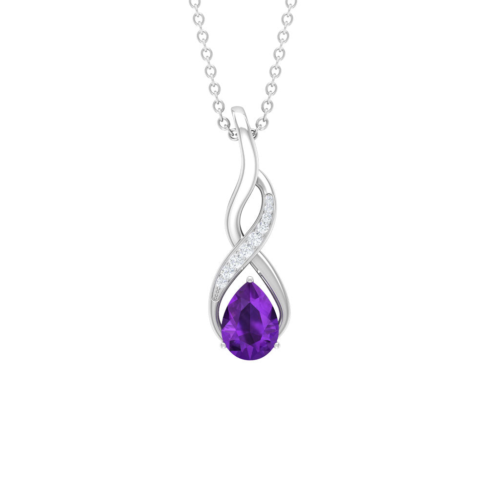 Natural 1 Carat Amethyst Infinity Pendant Necklace with Diamond