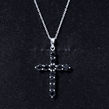 Natural Black Onyx Cross Pendant Necklace for Women
